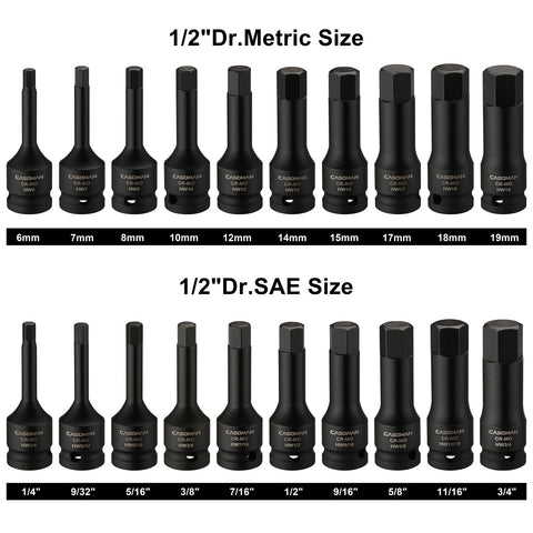 CASOMAN hex bit set metric sizes displayed for versatile tasks.