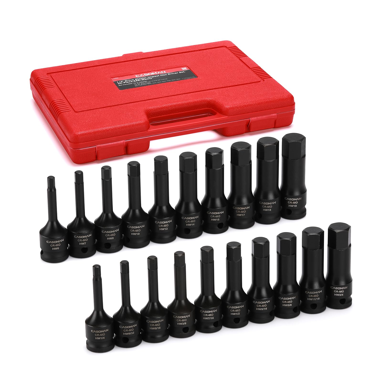 CASOMAN hex bit set SAE sizes shown for quick, reliable fastening.