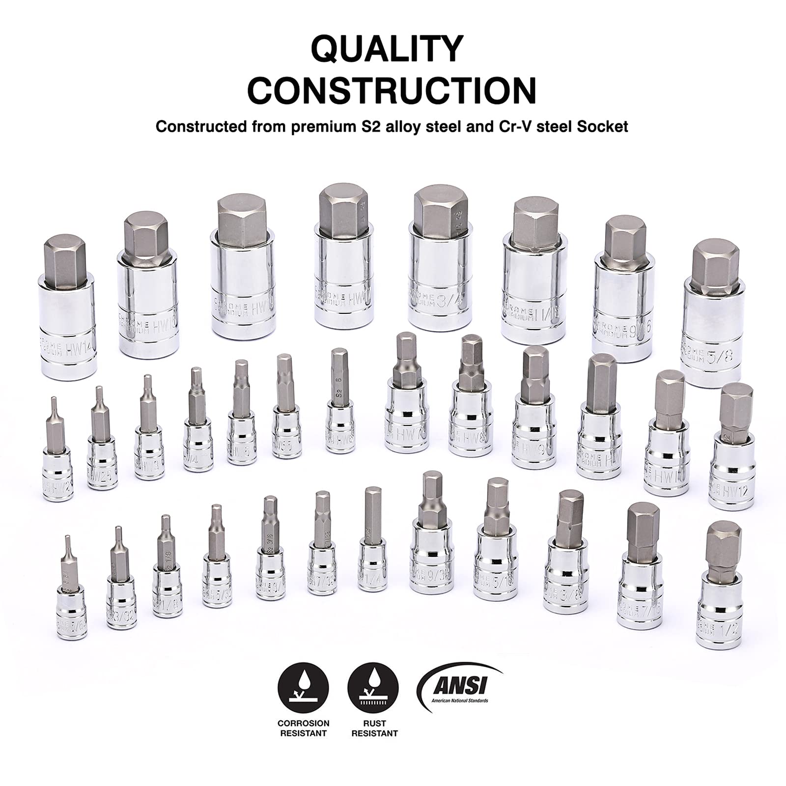 CASOMAN metric hex sockets range from 2 mm to 19 mm for versatile projects.