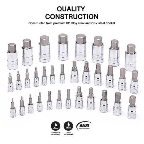 CASOMAN metric hex sockets range from 2 mm to 19 mm for versatile projects.