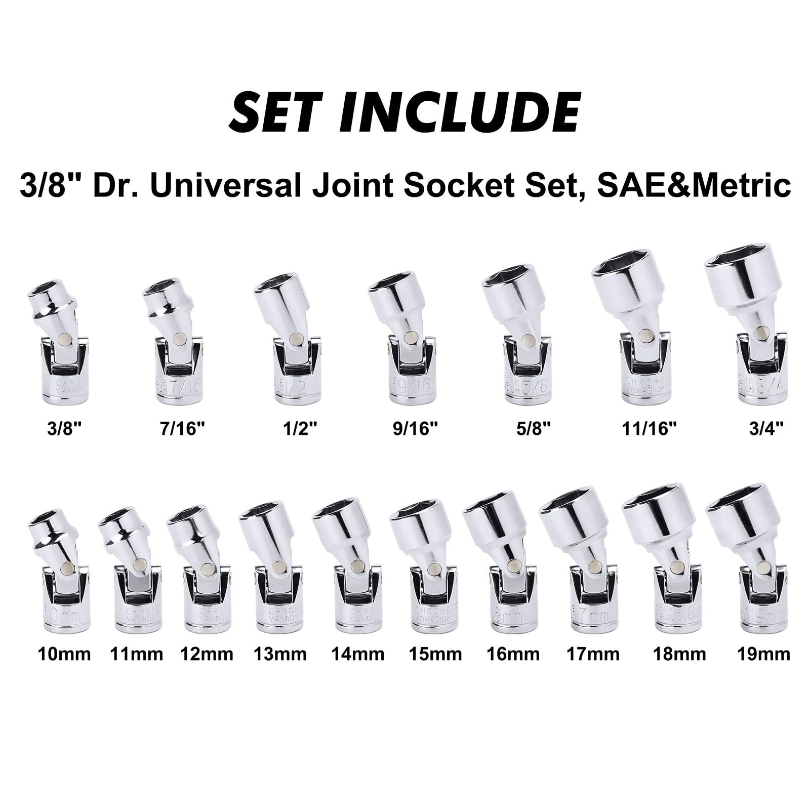 CASOMAN metric sockets 10–19 mm for versatile fasteners.