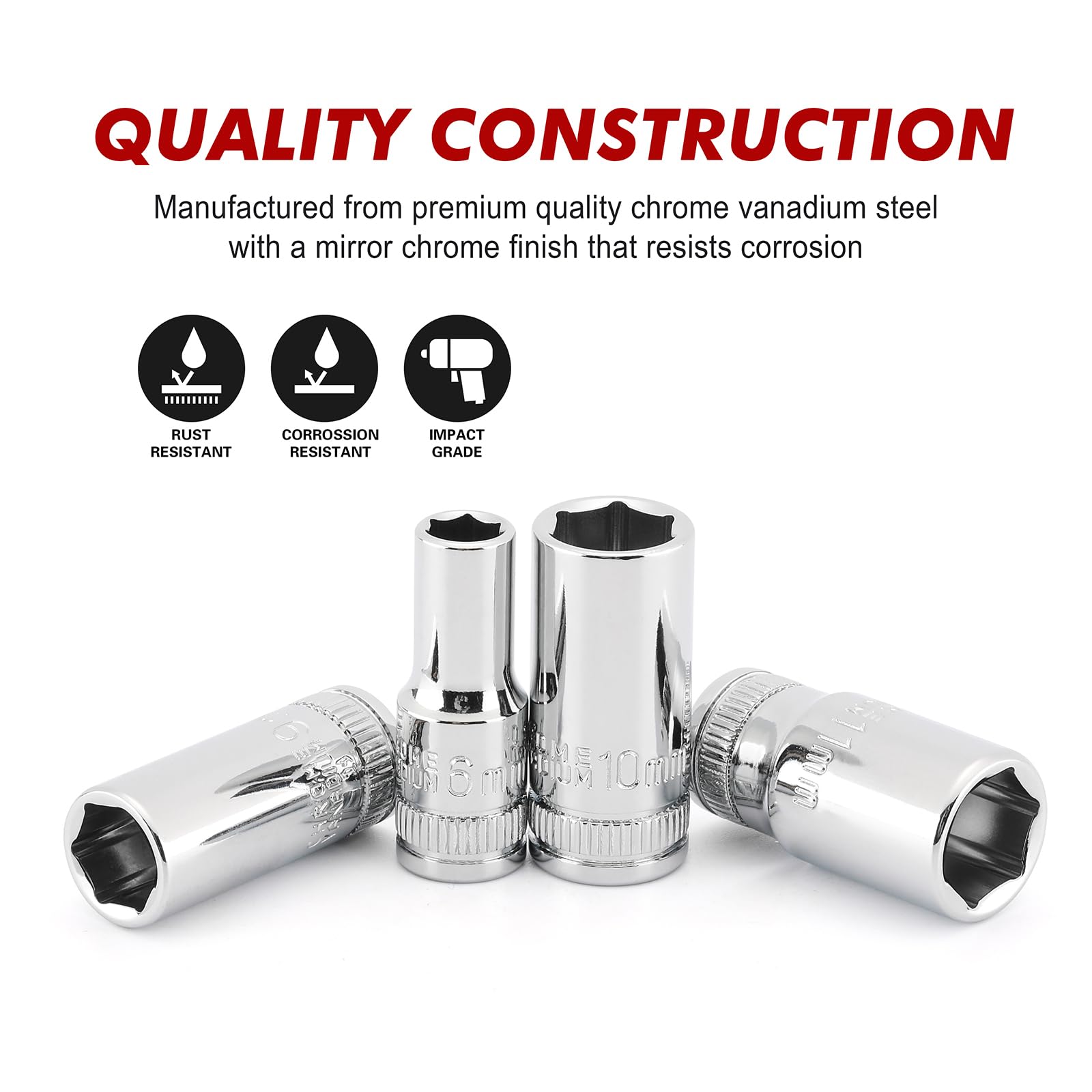 CASOMAN sockets with mirror chrome finish resist corrosion and clean easily