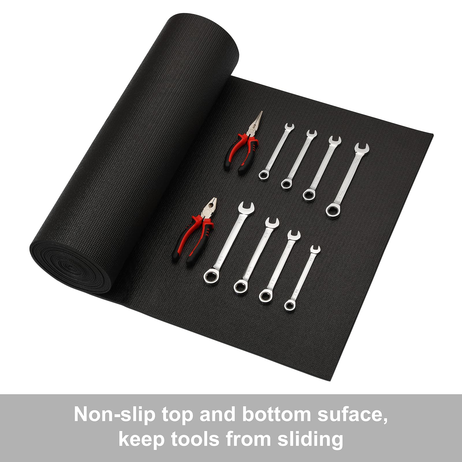 CASOMAN liner highlights non-slip top and bottom surfaces for tool stability.