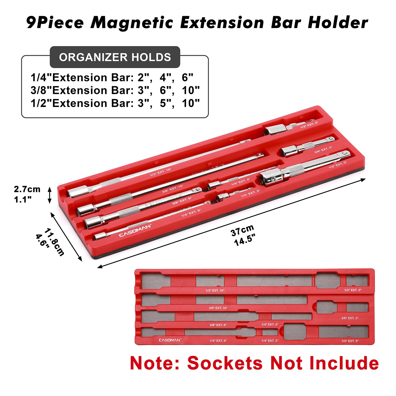 Casoman rubberized magnetic base prevents scratches on metal surfaces.