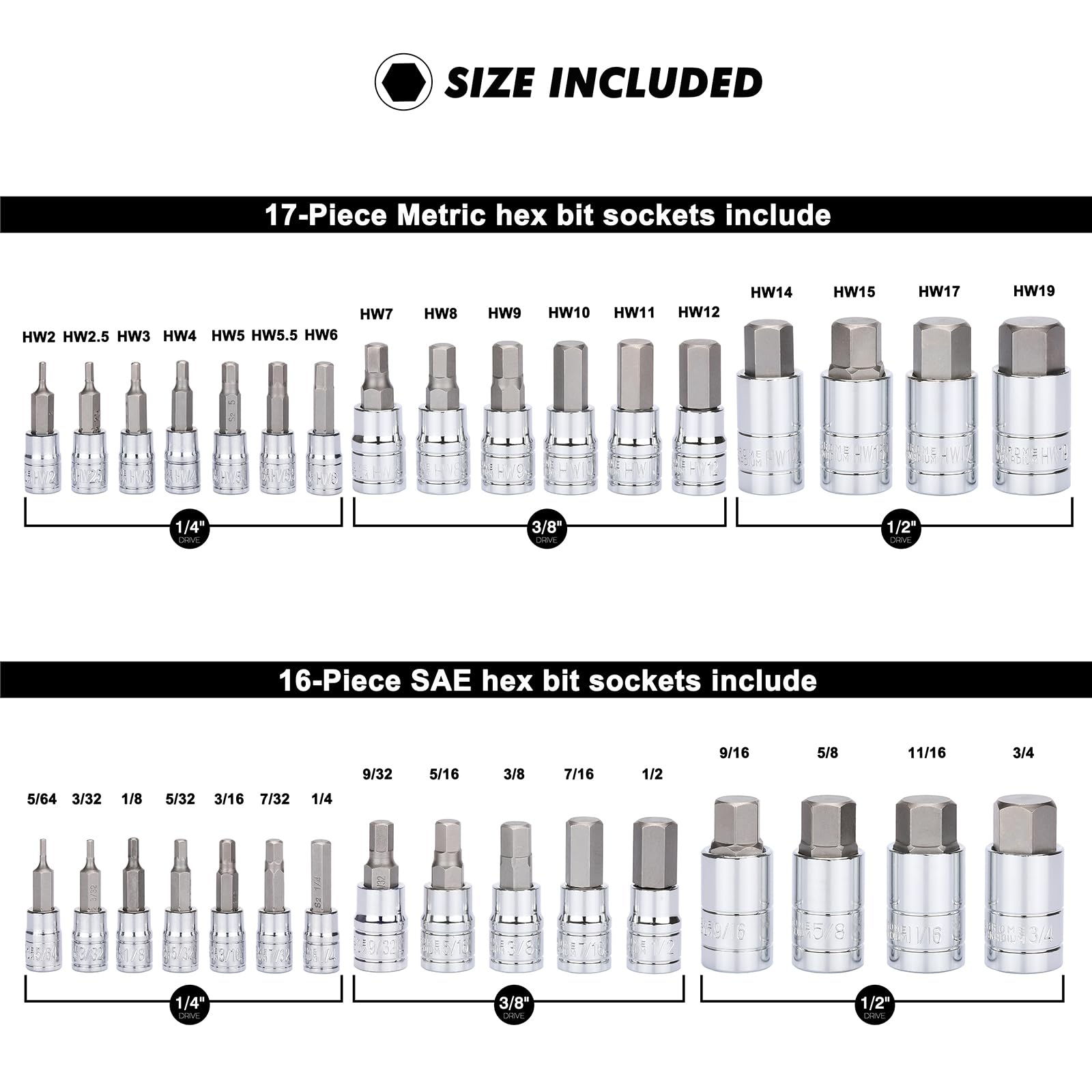 CASOMAN S2 steel hex bits resist rust for long-lasting reliability.