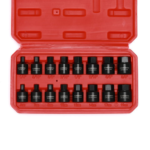 CASOMAN SAE and metric hex sockets laid out for quick size recognition