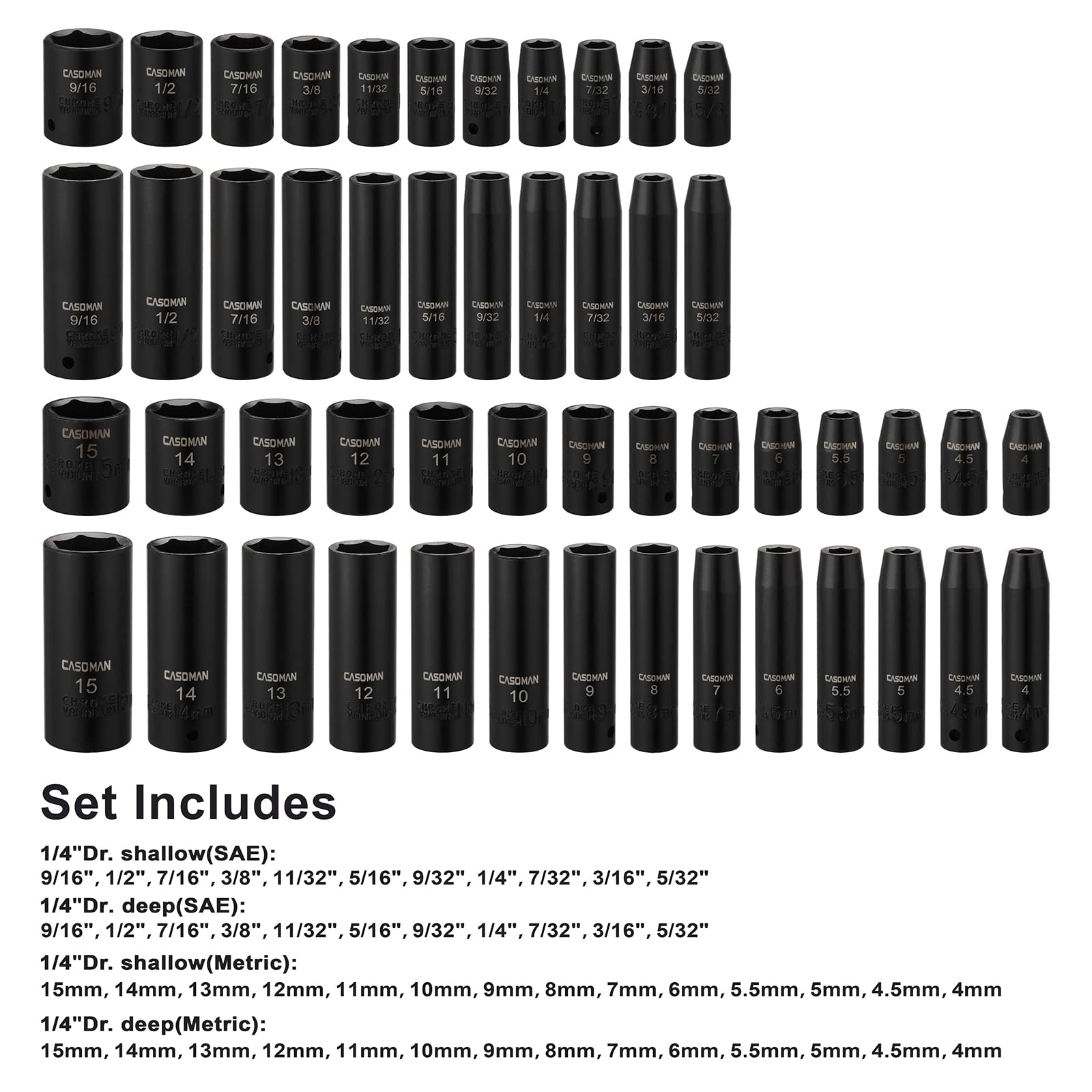 CASOMAN SAE and metric sizes displayed for quick selection