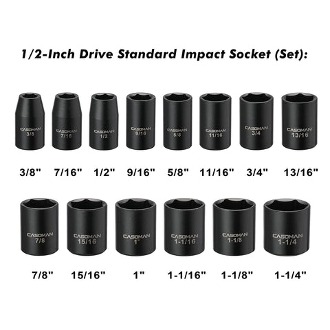 Casoman socket set with laser etched size markings for quick selection.