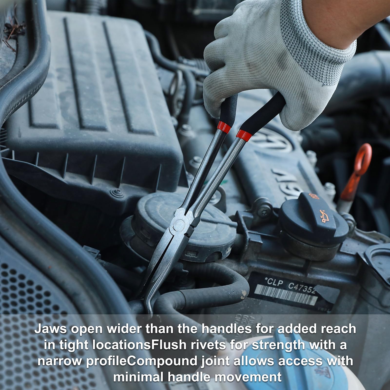 CASOMAN 11-inch pliers aid removing spark plug boots and hoses in tight engine bays.