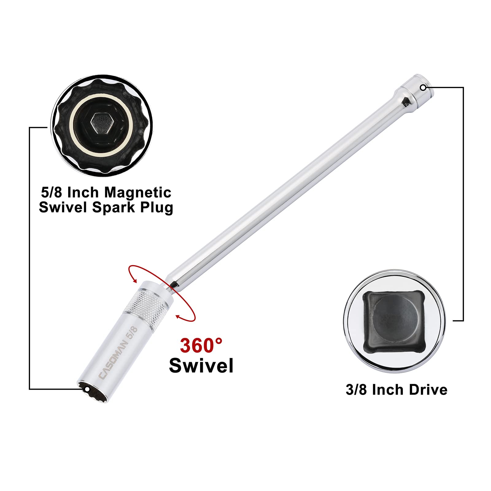 Casoman spark plug socket 4in 13/16 inch bite on tough plugs