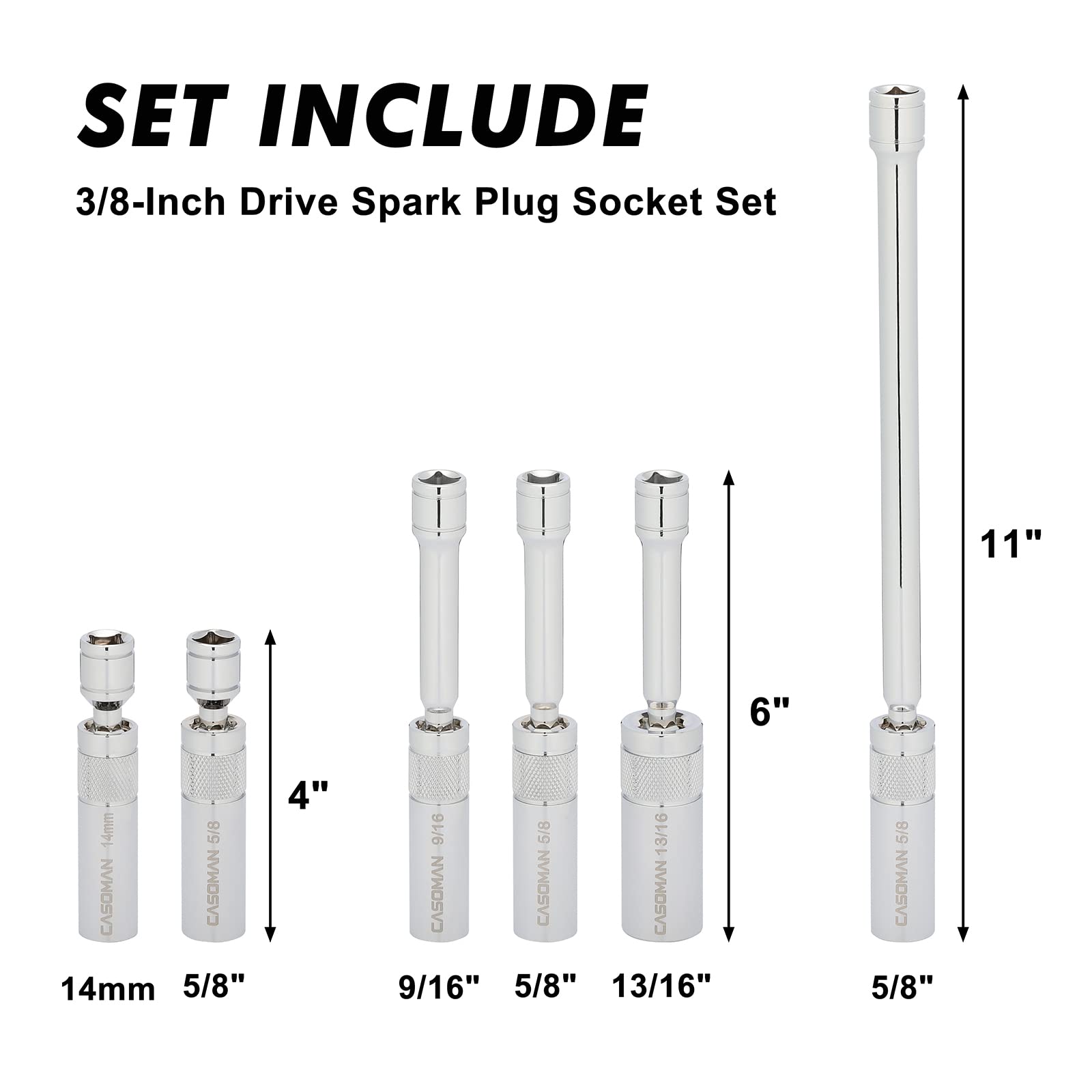 Casoman spark plug socket 4in 5/8 inch grip for secure removal