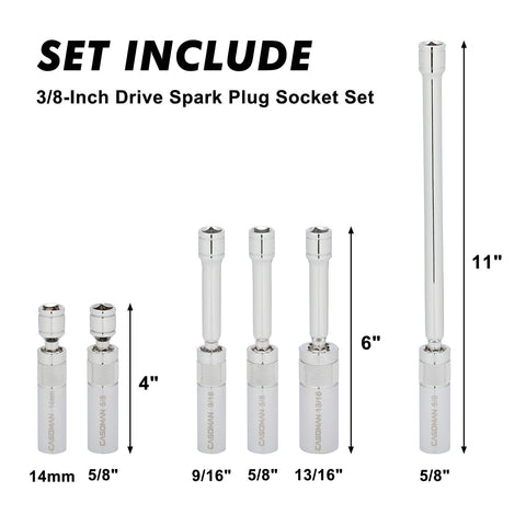 Casoman spark plug socket 4in 5/8 inch grip for secure removal