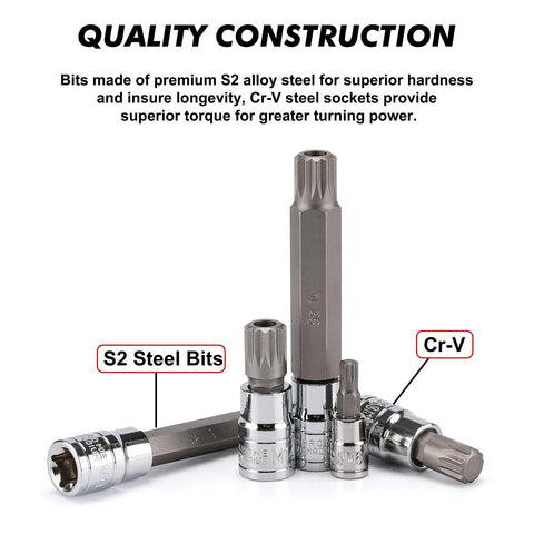 CASOMAN 3/8 drive tamper-proof bits M8–M14 for secure fasteners.