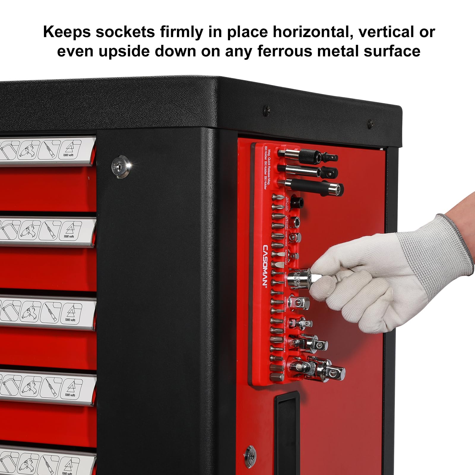 CASOMAN strong magnet secures U-joints and adapters on metal surfaces