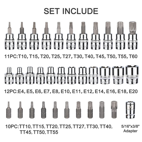 Casoman tamper-proof torx set TT10–TT55 for secure fastener engagement.