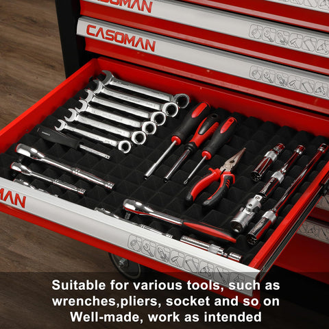 Black CASOMAN toolbox liner blends with interior and protects tools
