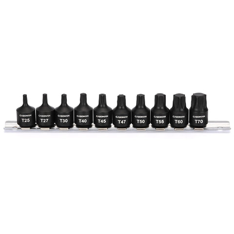 Casoman torx bits T25 to T70 organized on rail