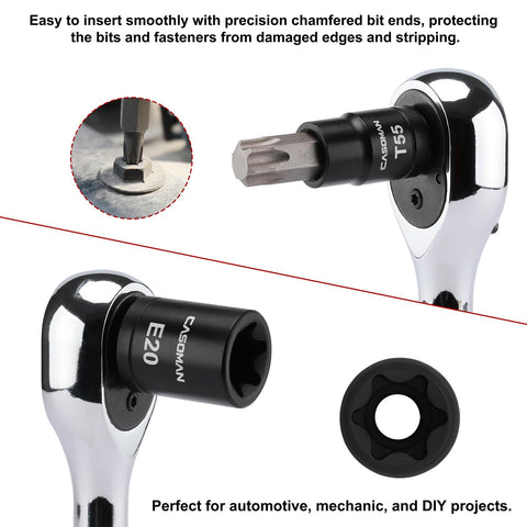 Casoman Torx sockets display a full range for fastener engagement.