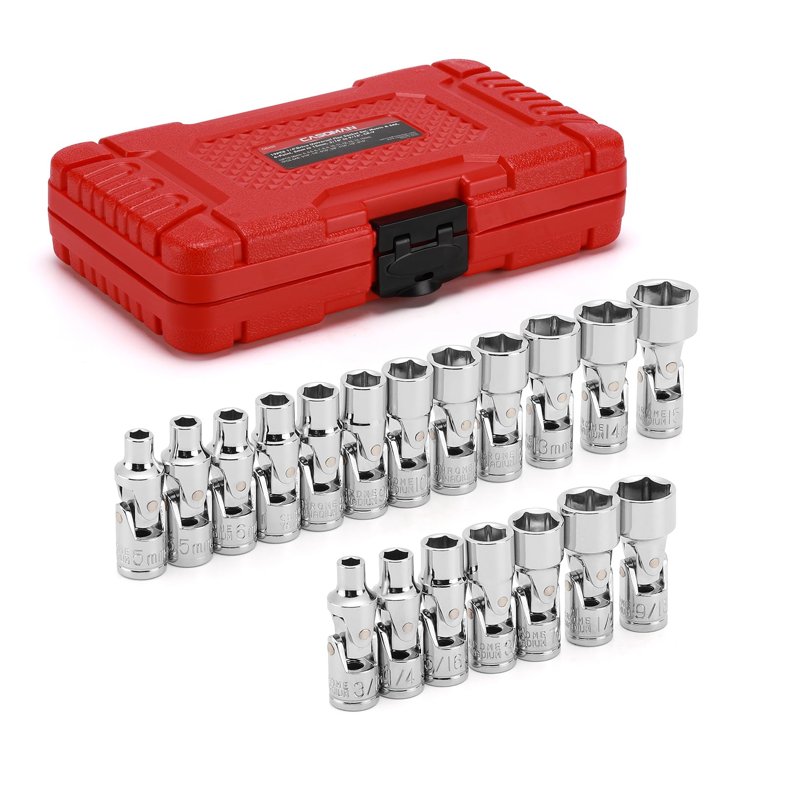 CASOMAN universal joint socket set displayed complete for versatile access.