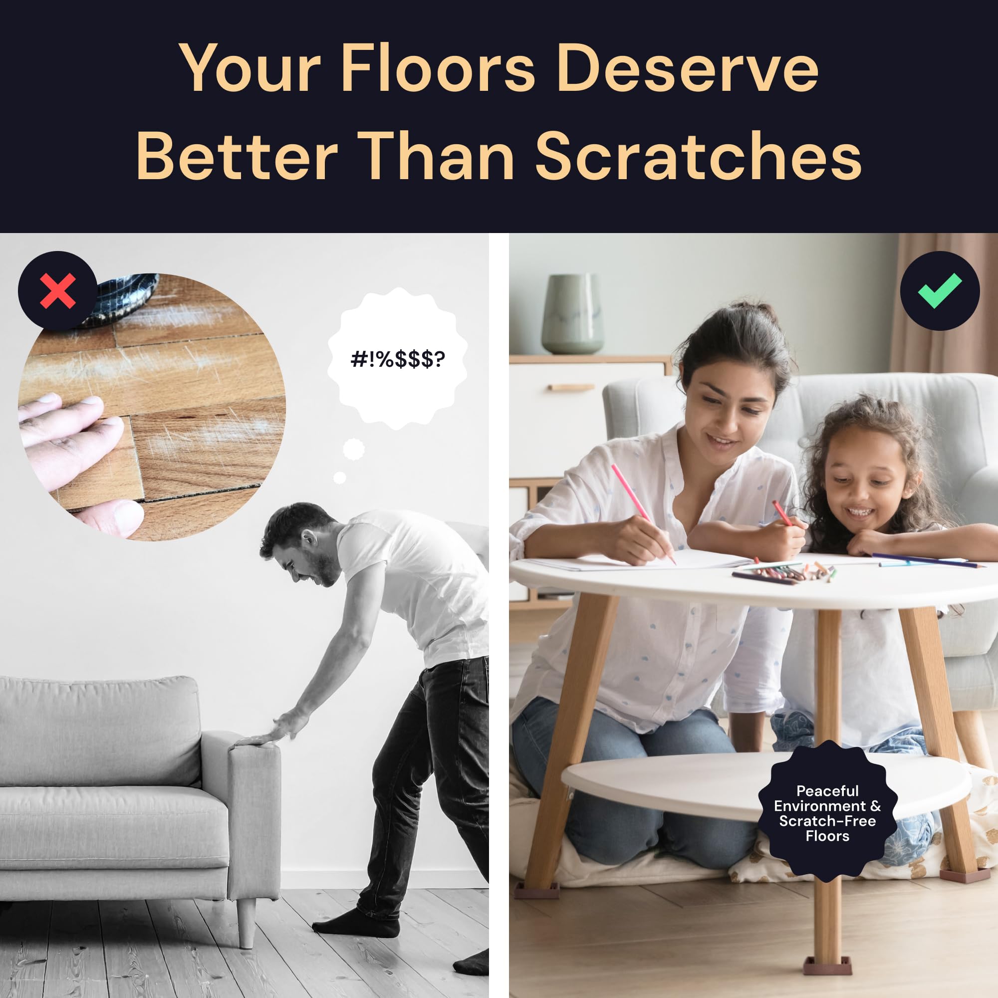 CasterMaster 5x5 black pad blends with decor while preventing sliding.