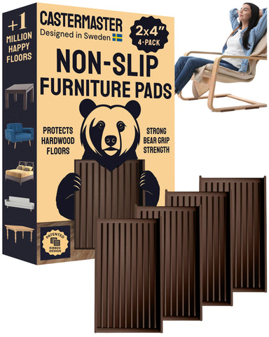 CasterMaster anti-slip rectangular pad 2x4 brown secures furniture on hardwood floors.