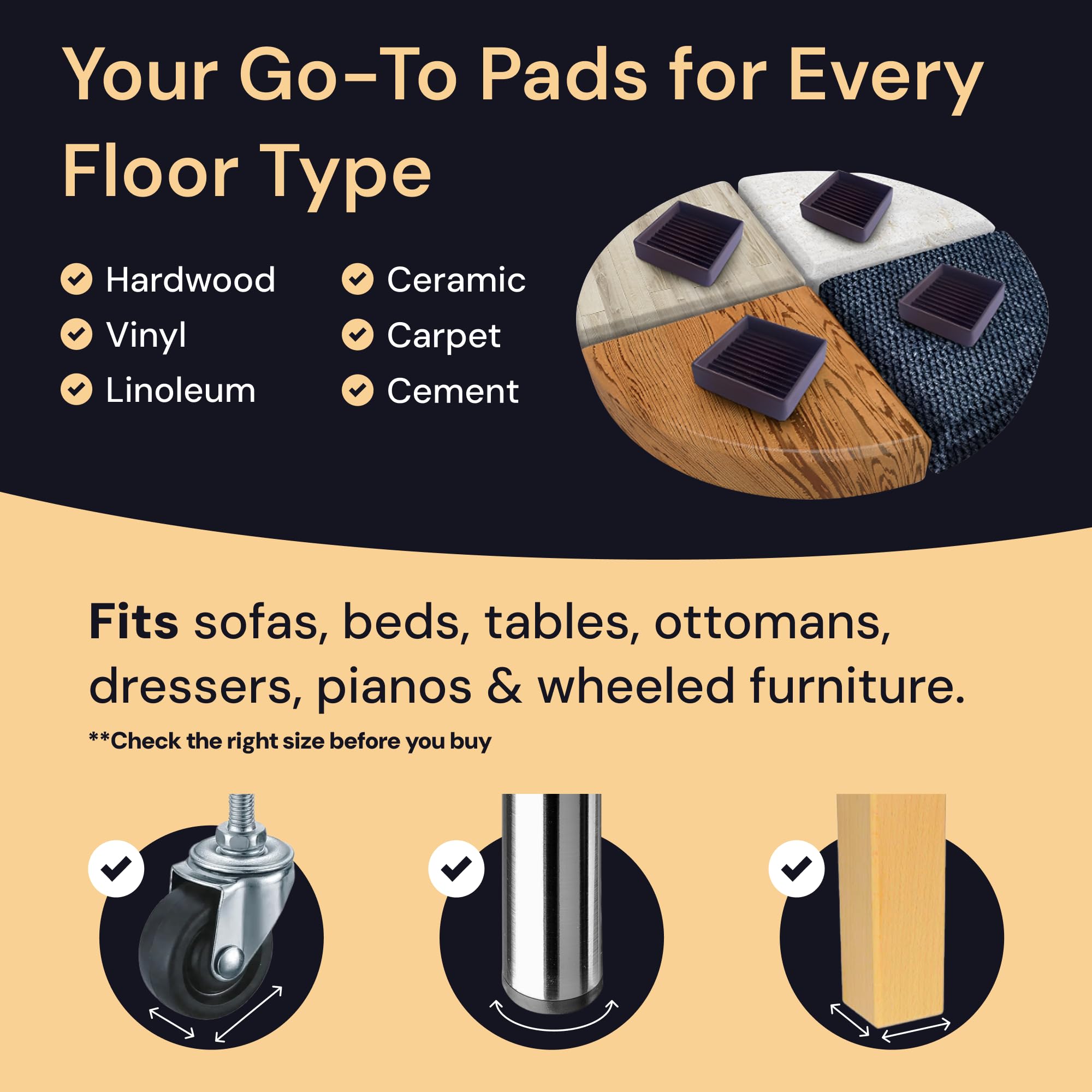 CasterMaster quiet pads prevent furniture from sliding, creating a calmer living space.