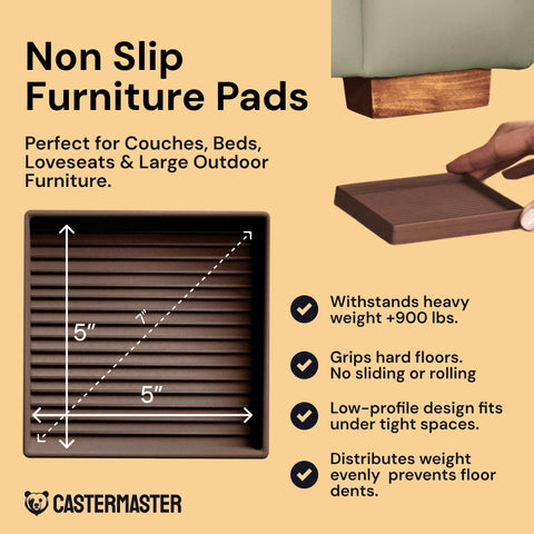 CasterMaster brown pad under chair leg on hardwood reduces movement