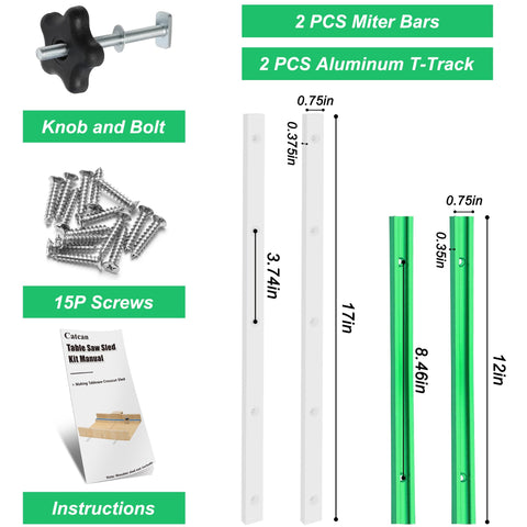 Catcan Crosscut Sled Kit 17in UHMW miter bar delivers smooth guidance.