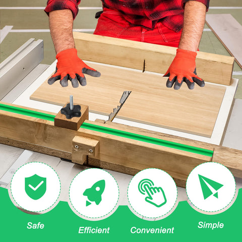 Catcan Crosscut Sled in use stabilizes workpieces for repeat cuts.
