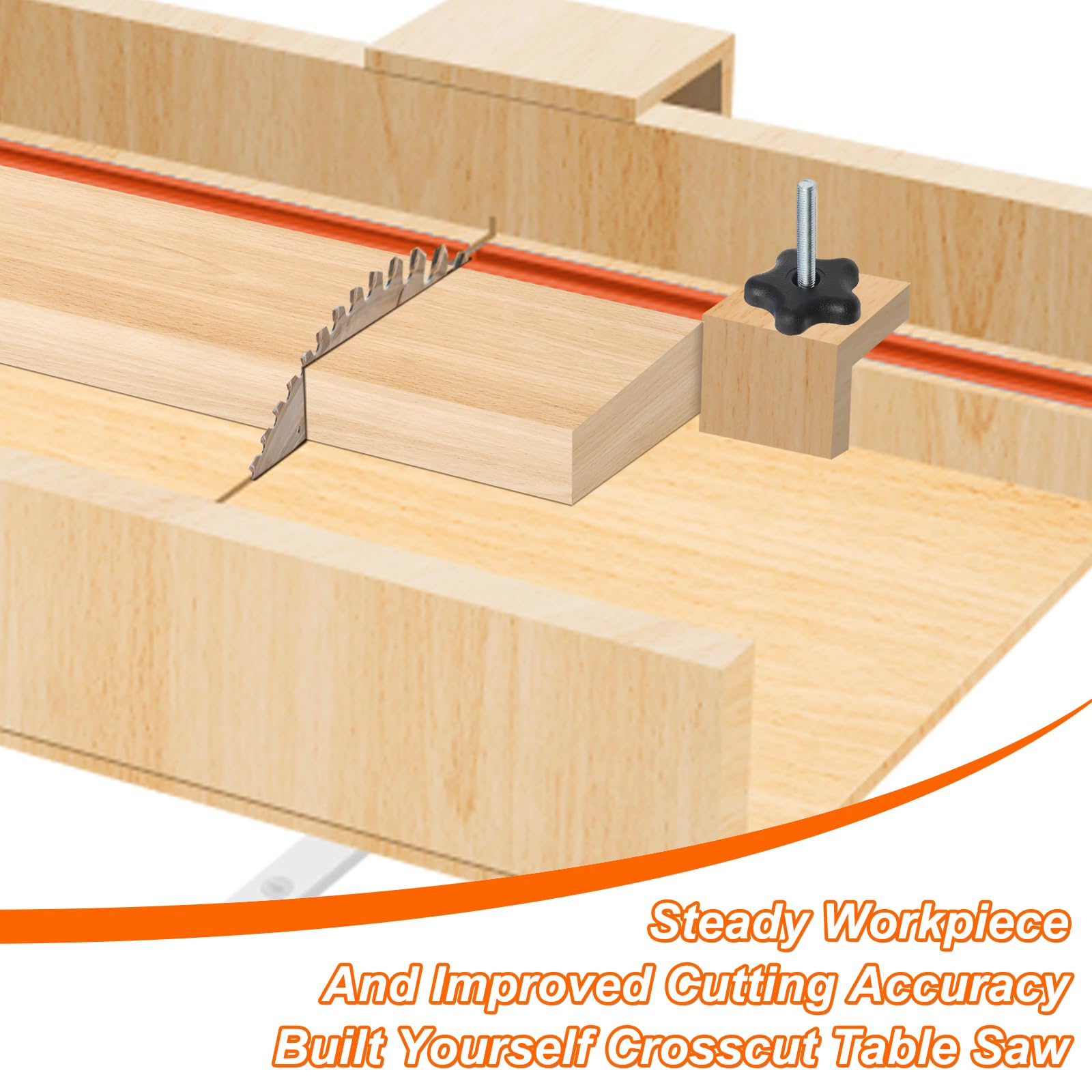 Catcan crosscut sled in use demonstrates clean, accurate crosscuts.
