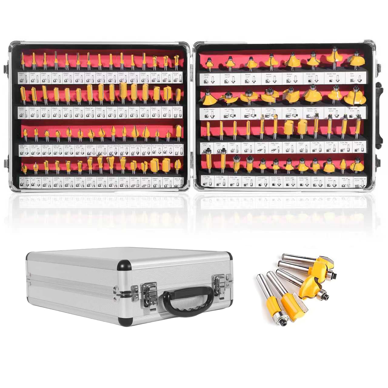CATITO router bits set in aluminum storage box for organized transport.