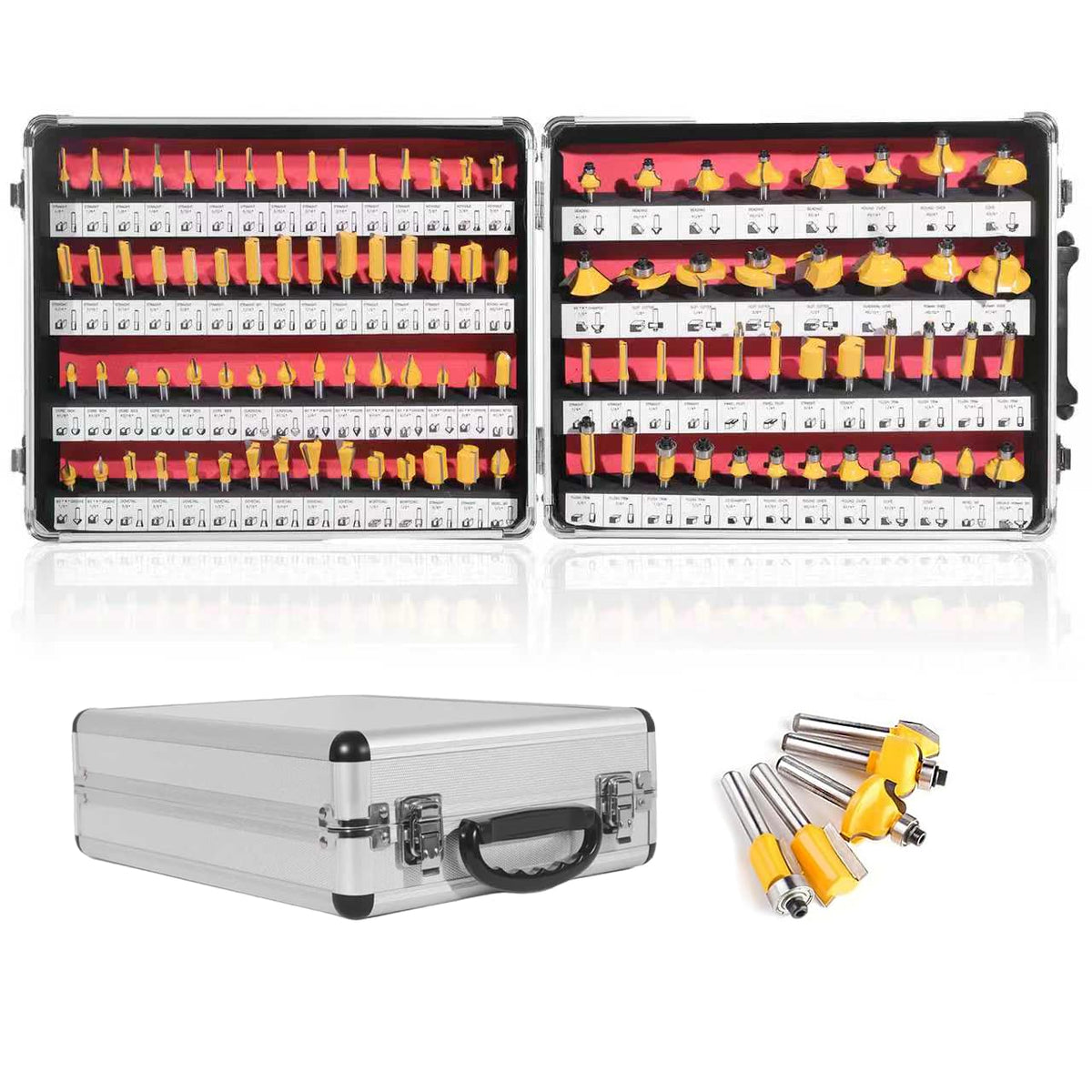 CATITO router bits set in aluminum storage box for organized transport.
