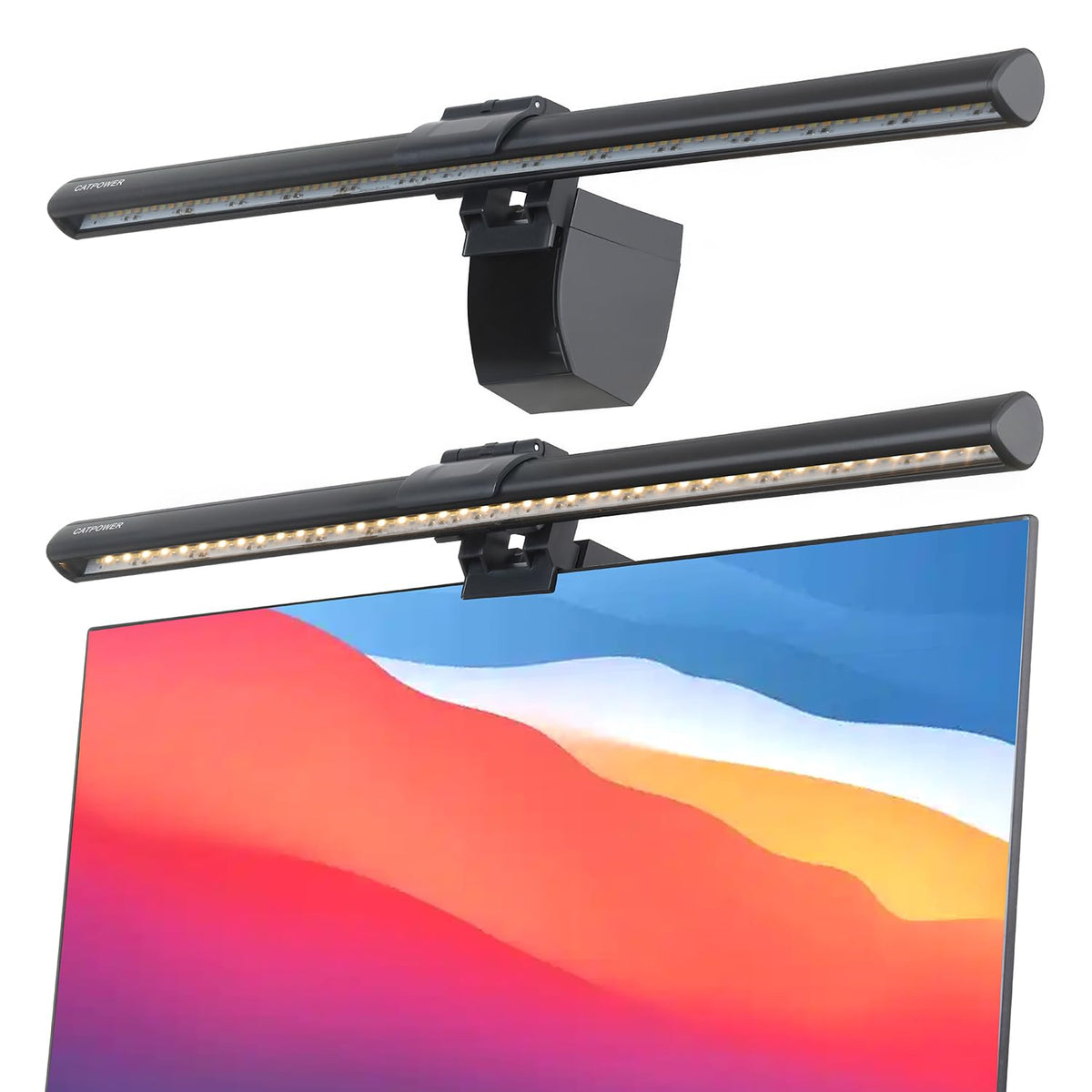 CATPOWER monitor light bar clipped on the monitor for glare-free front view