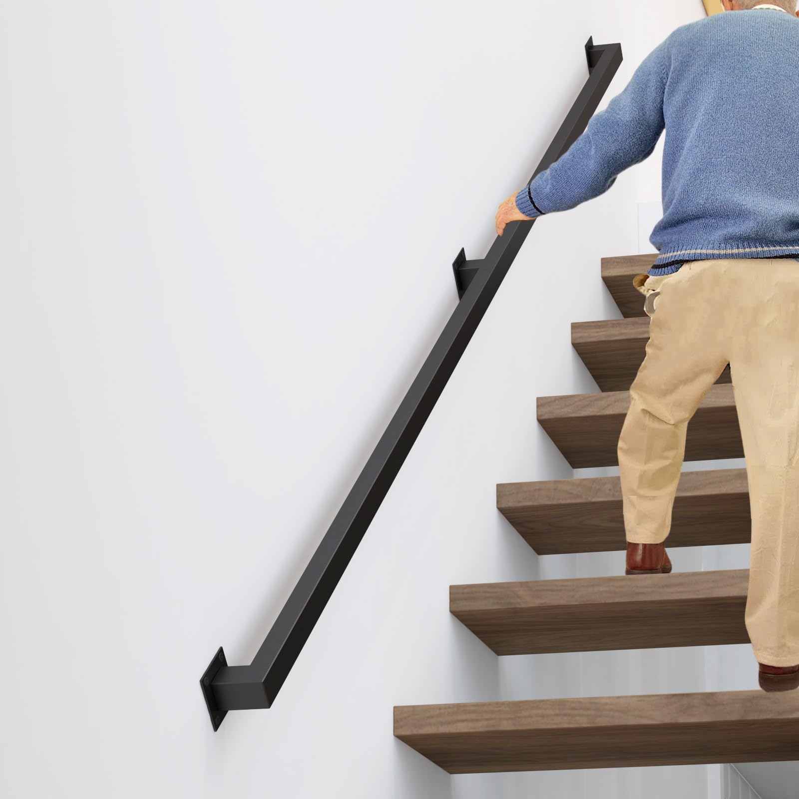 CAVAOSEY 8FT indoor stair rail with black iron finish for safer climbs