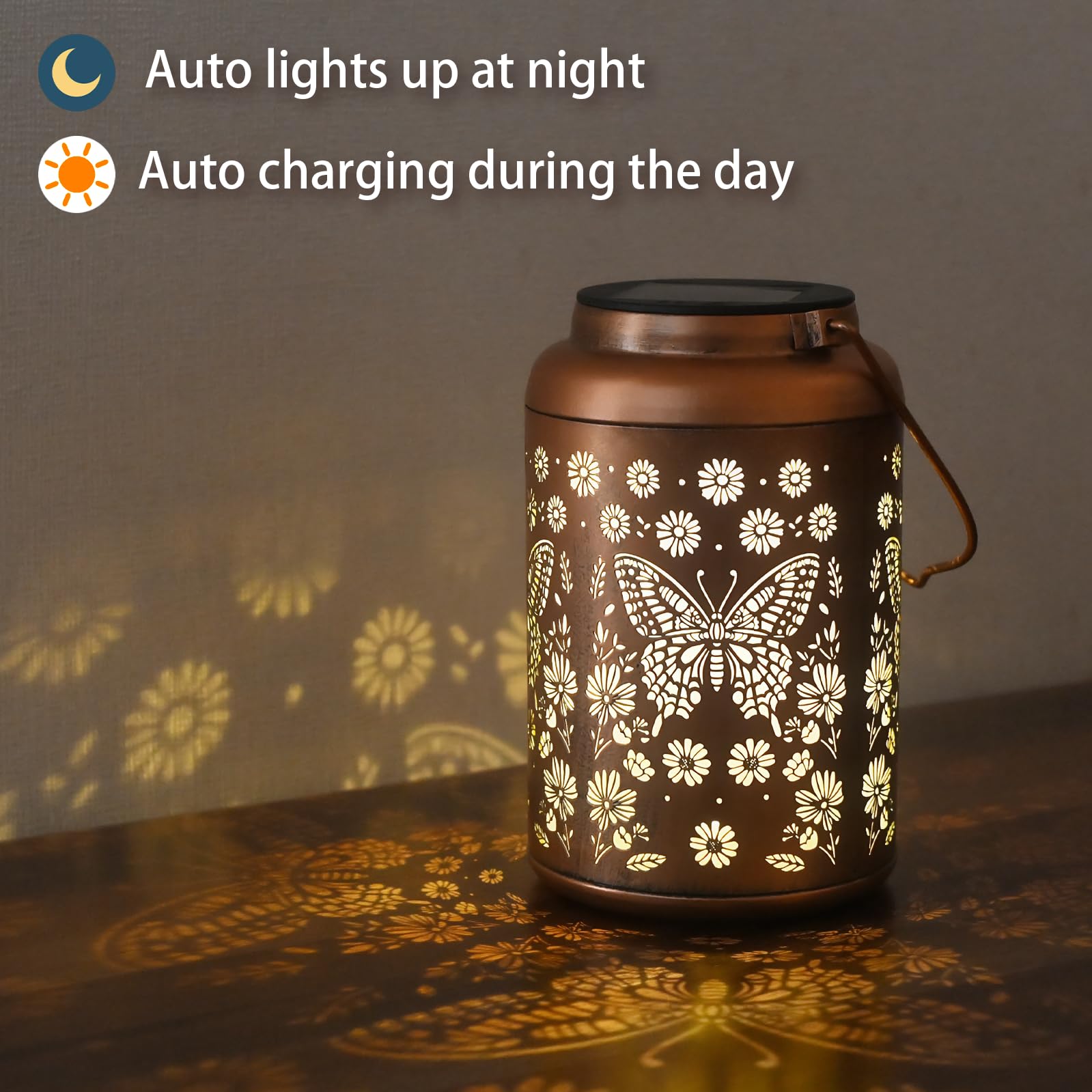 Cawalap butterfly solar light enhances lawn ambience after sunset.