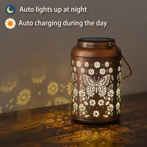 Cawalap butterfly solar light enhances lawn ambience after sunset.