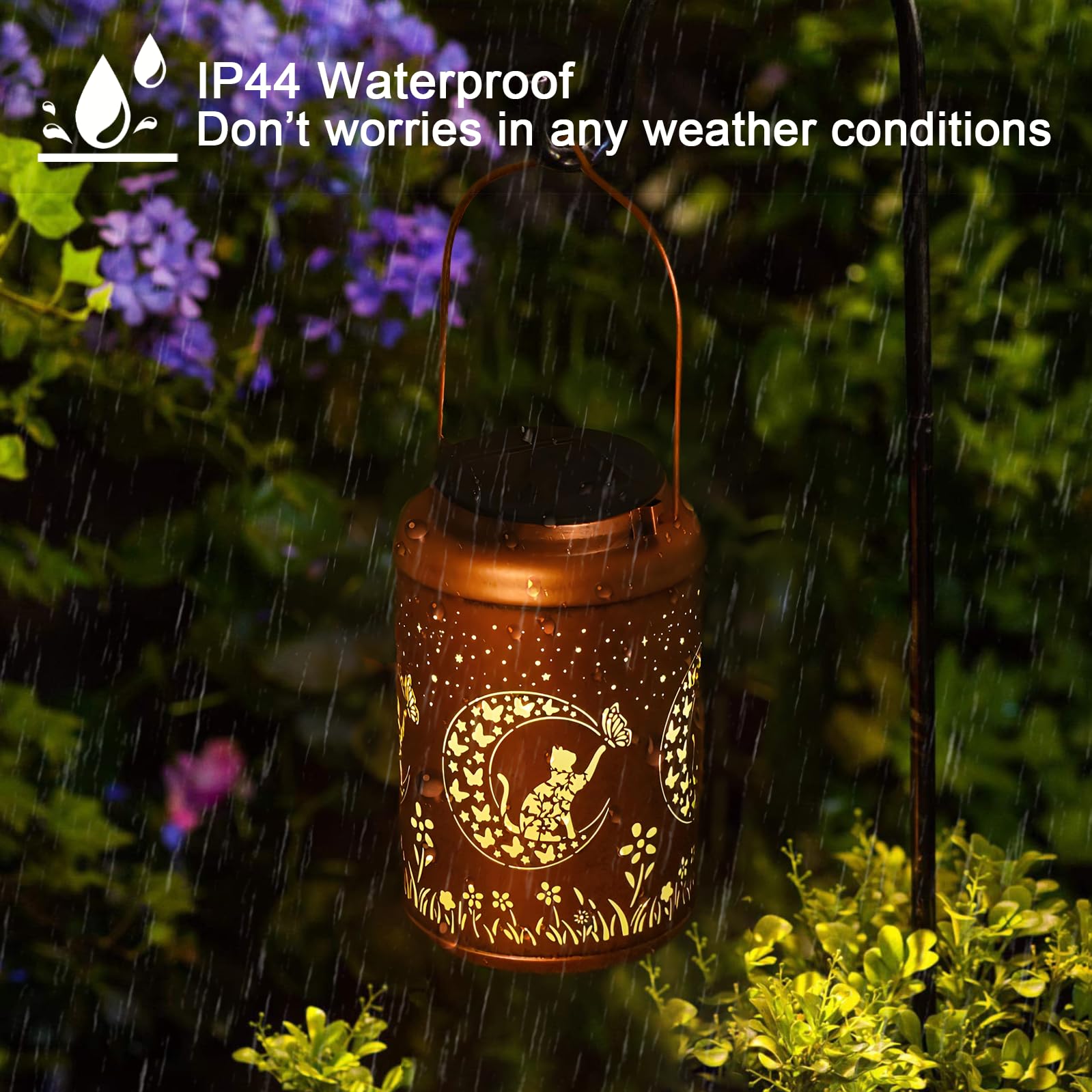 Cawalap Cat Solar Lantern in gold copper finish for outdoor charm