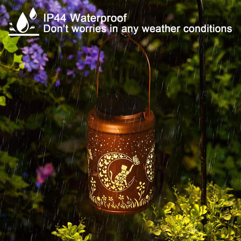 Cawalap Cat Solar Lantern in gold copper finish for outdoor charm