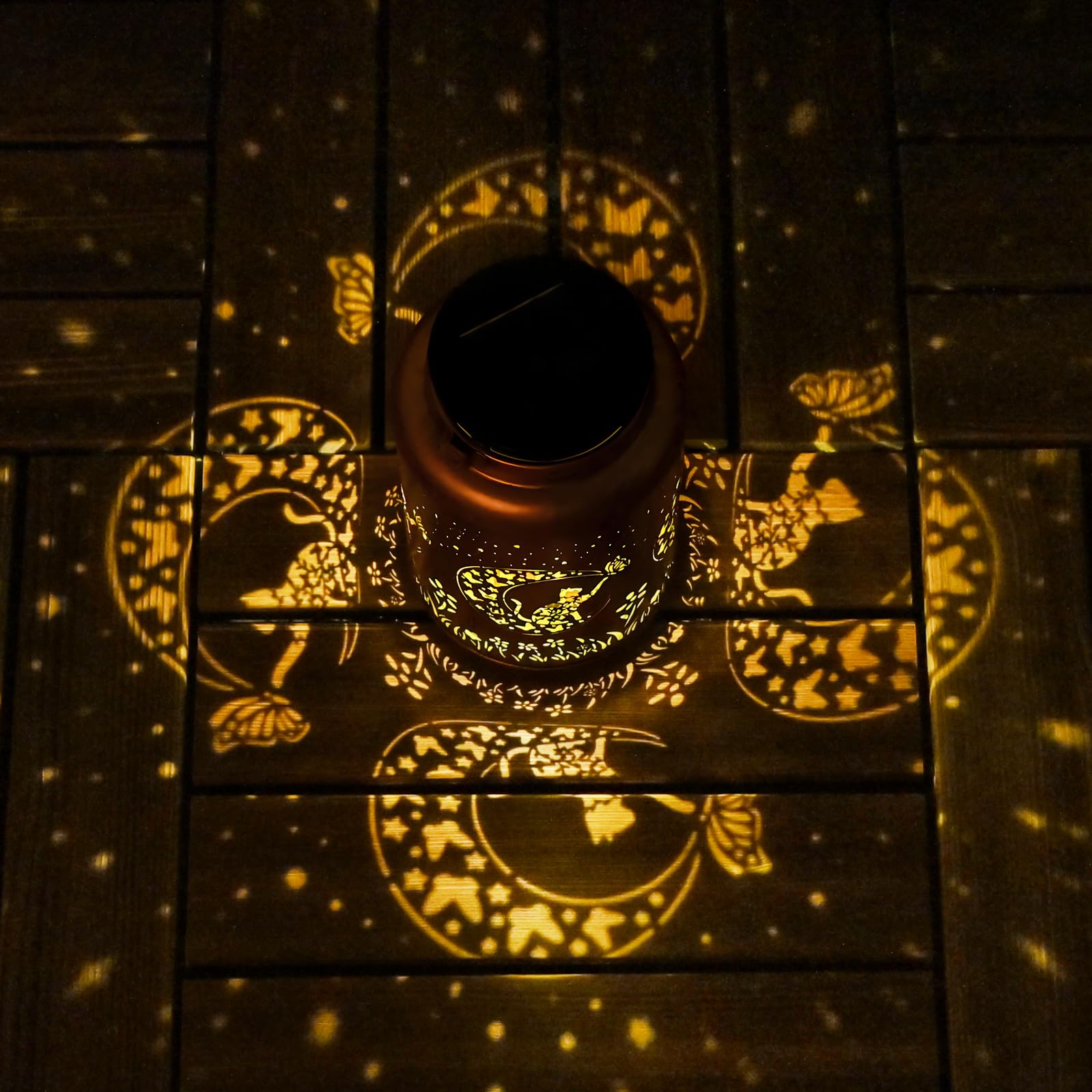 Cawalap Cat Solar Lantern on a tabletop for outdoor décor