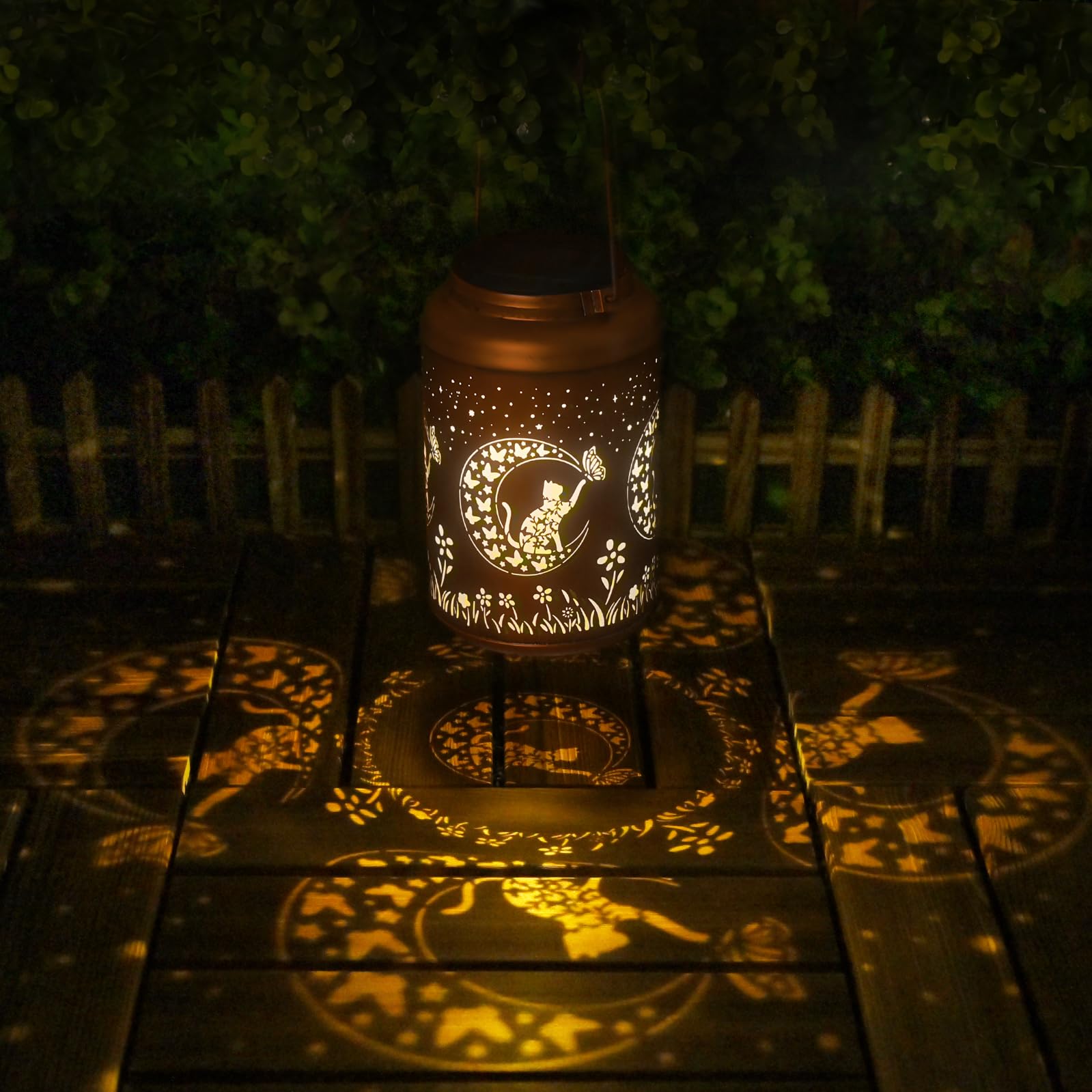 Cawalap Cat Solar Lantern in yard decor at dusk