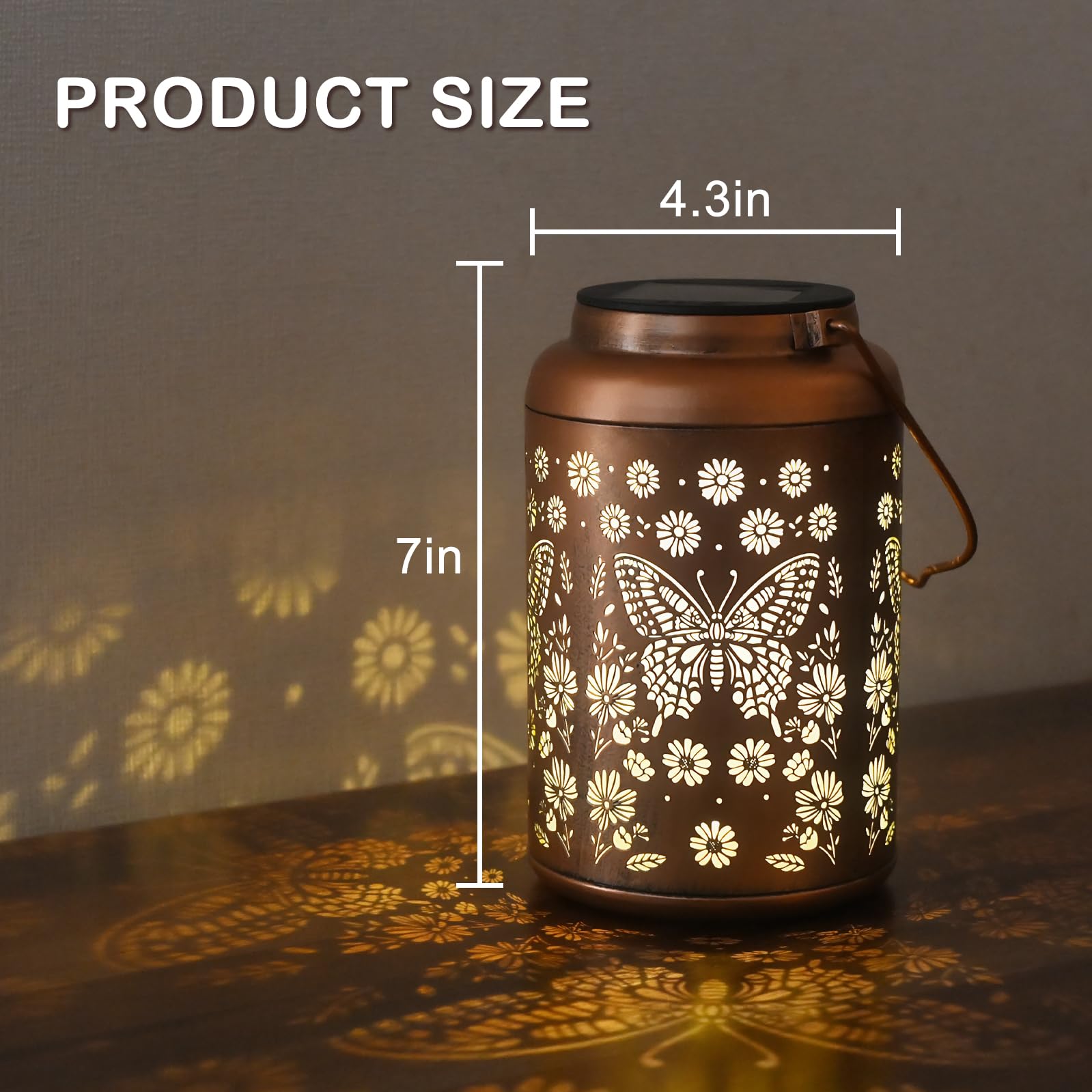 Cawalap gold copper butterfly lantern adds elegant focal point to patios.