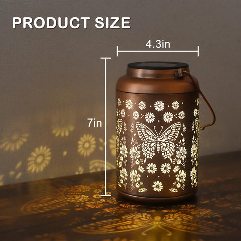 Cawalap gold copper butterfly lantern adds elegant focal point to patios.