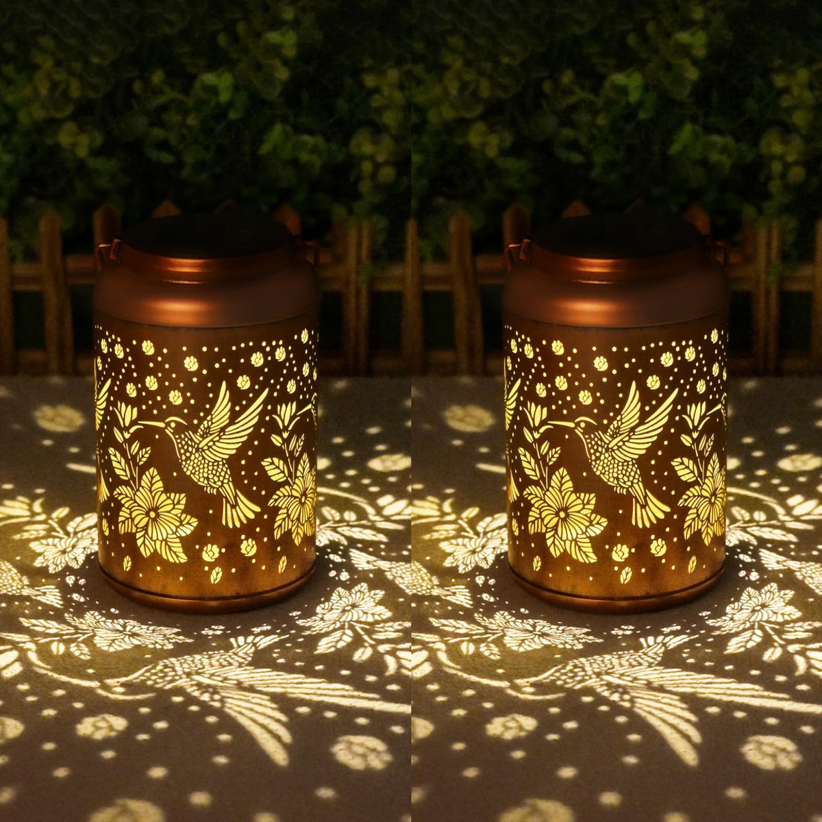 Cawalap hummingbird solar lantern outdoor garden creates warm ambience.