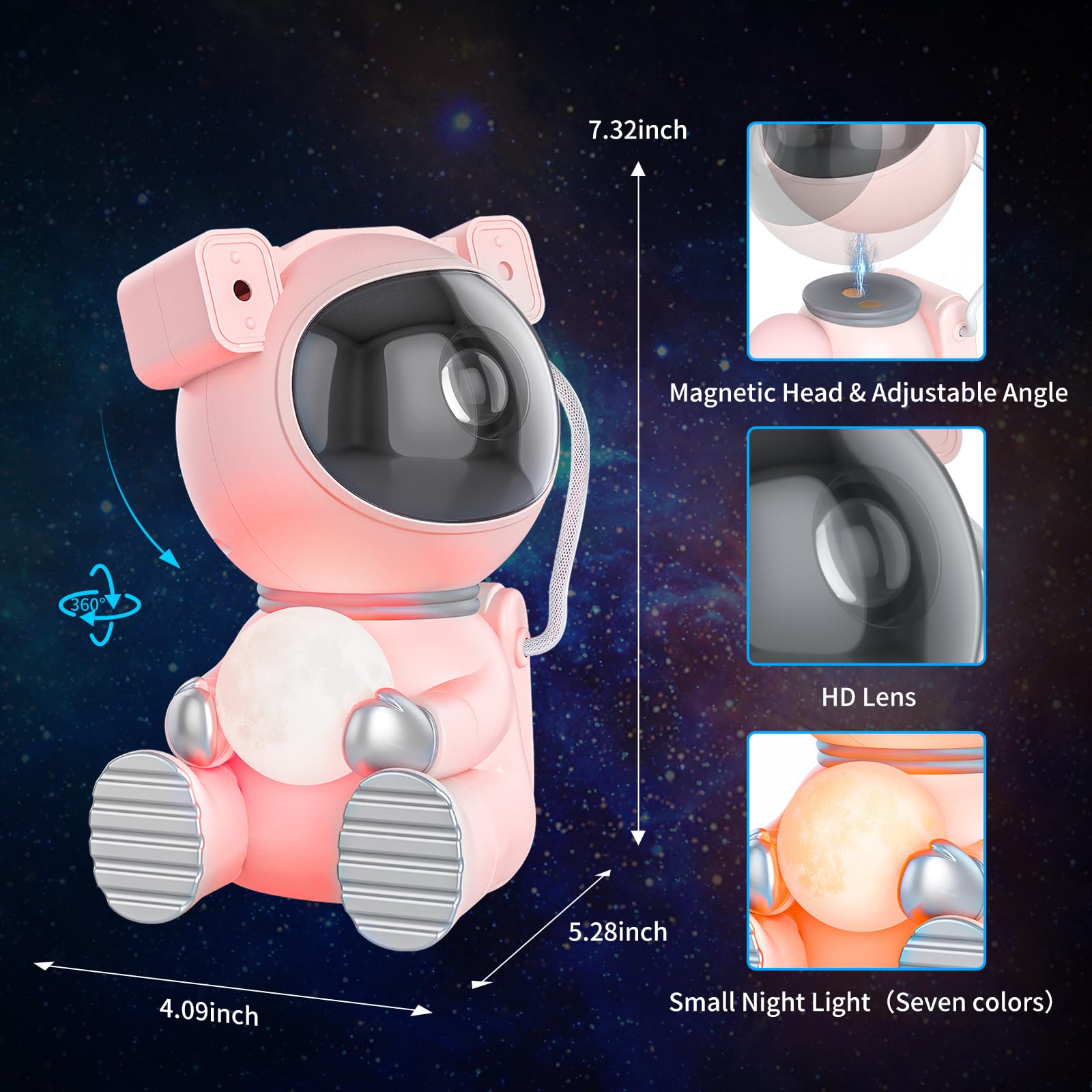 Cayclay Astronaut Galaxy Projector pink moon light adds cozy glow for kids