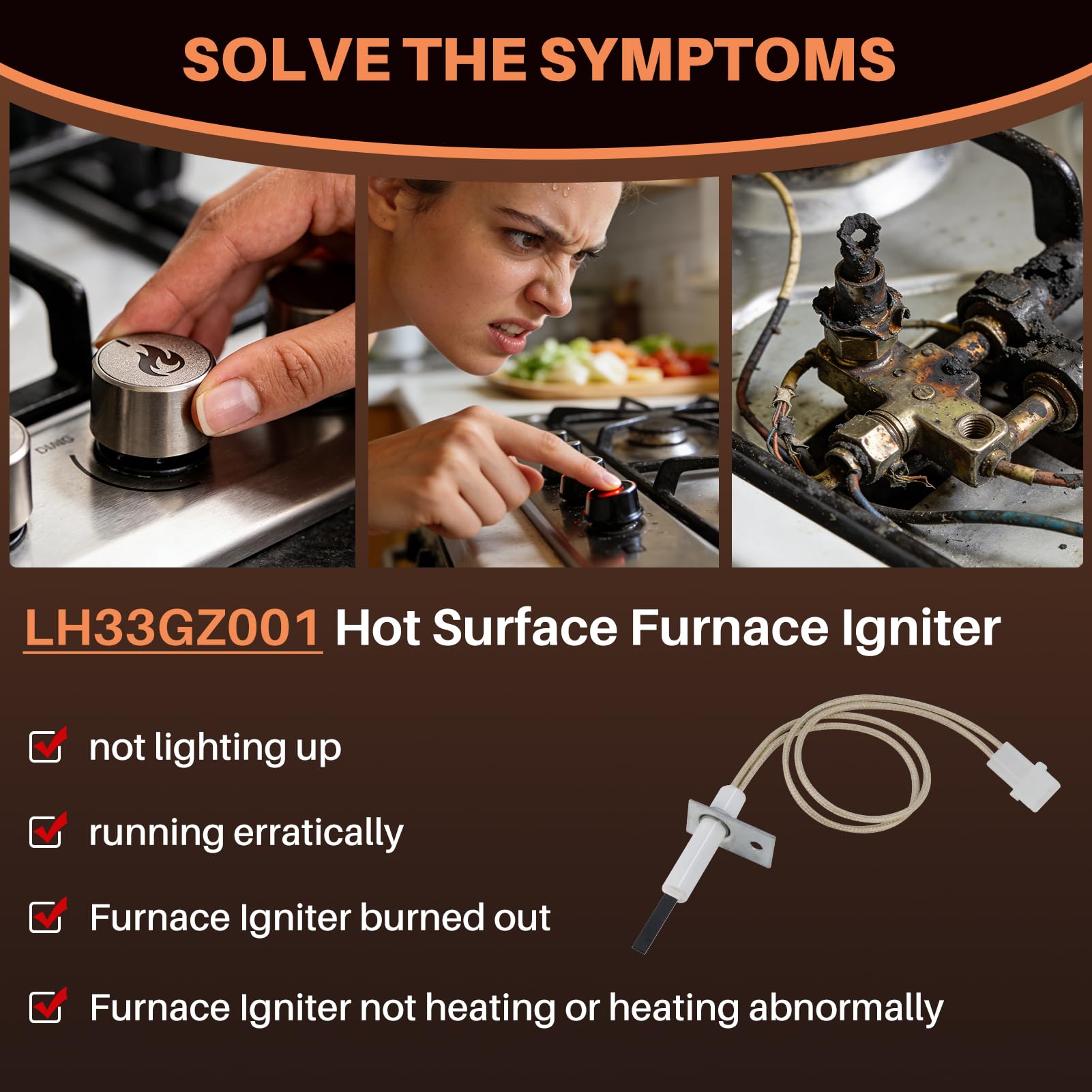 CAYUEMUM LH33ZG001 ignitor packaging and compatibility information to simplify replacement planning.