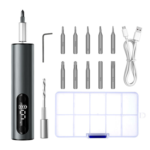 CBVCBV cordless screwdriver in hand with magnetic bits for secure fastener control.
