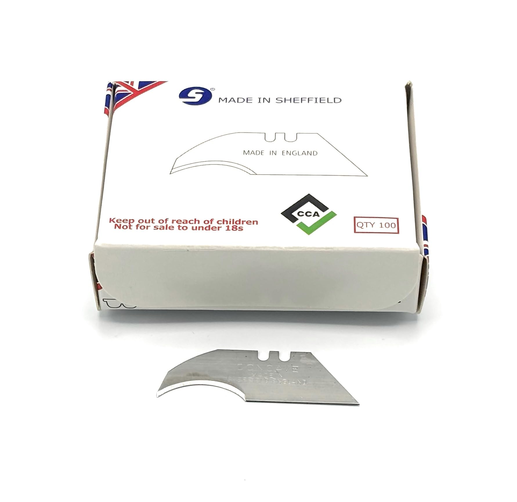 CCA concave trimming knife blades 100-pack for precise flooring cuts.