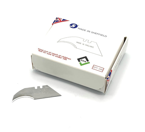 CCA concave 2-notch blades shown with utility knives.
