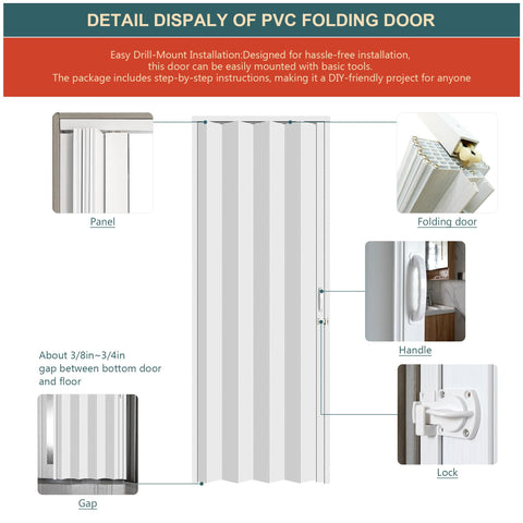 CCBOYSHARDWARE white PVC accordion door in room shows modern home integration.
