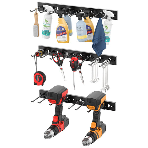 CCCEI 3 modular pegboard strip black with hooks for organized garage tools.